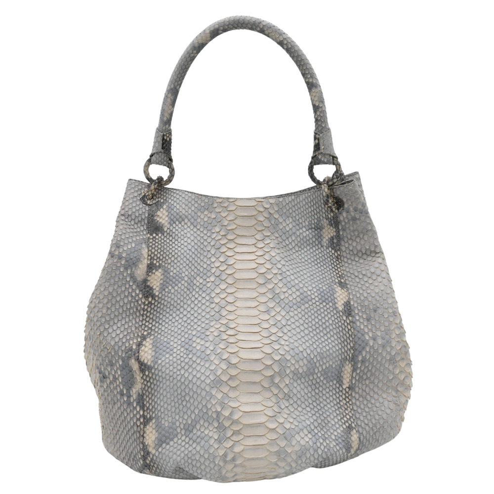 Nancy Gonzalez Light Gray & Cream Snake Leather Shoulder Bag